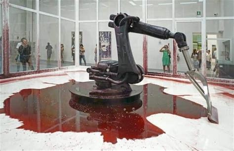 robot leaking hydraulic fluid art dies|An art installation where it is trying to keep its hydraulic fluid in ...